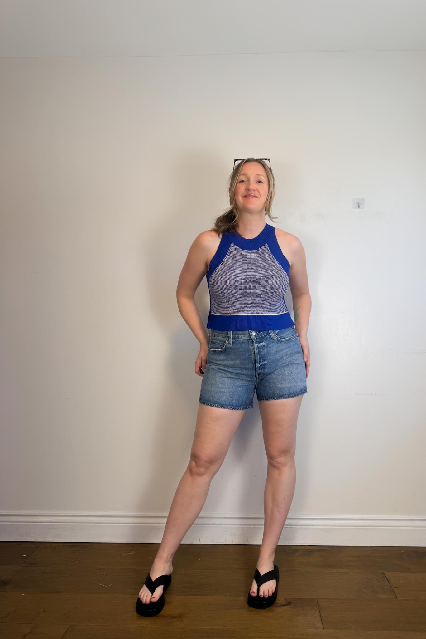 Wilfred Knit Halter Top in Blue / White (Size S/M)