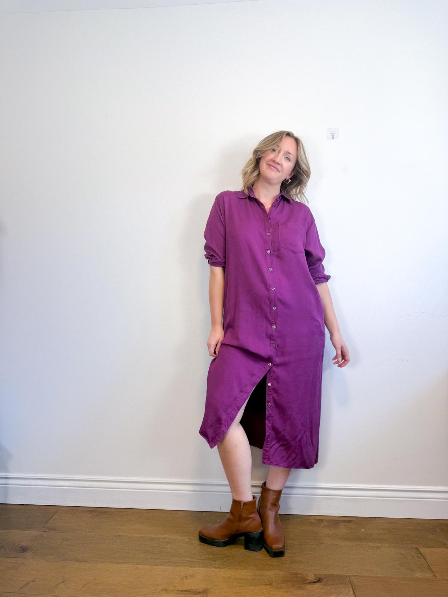 FRNCH Paris Shirt Dress in Aubergine Purple (Size S-L)