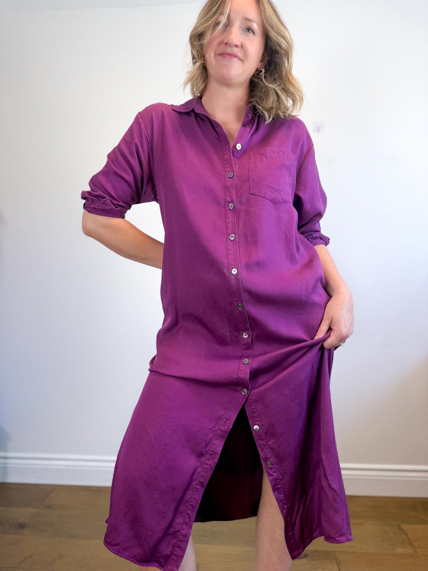FRNCH Paris Shirt Dress in Aubergine Purple (Size S-L)