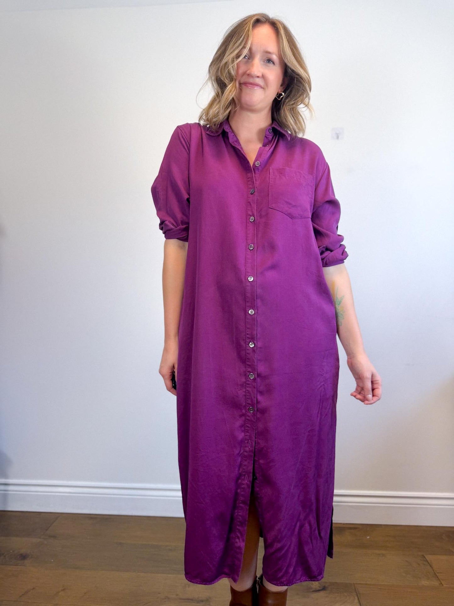 FRNCH Paris Shirt Dress in Aubergine Purple (Size S-L)