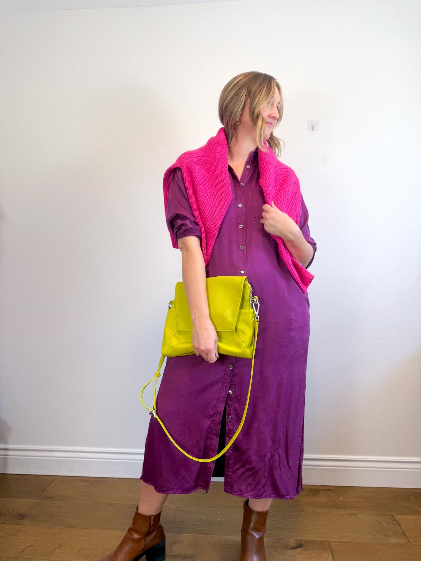 FRNCH Paris Shirt Dress in Aubergine Purple (Size S-L)