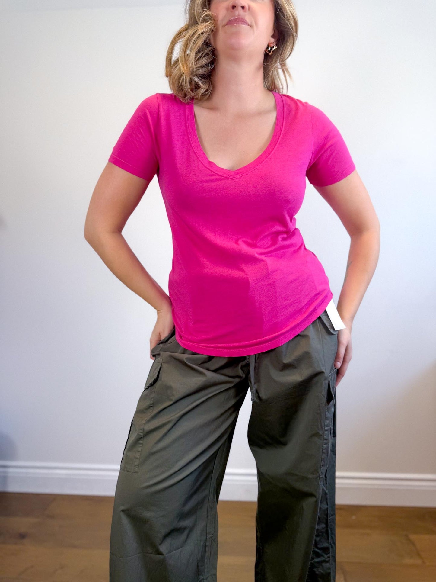 Babaton V-Neck Tee in Hot Pink SOLD AS IS (Size M)
