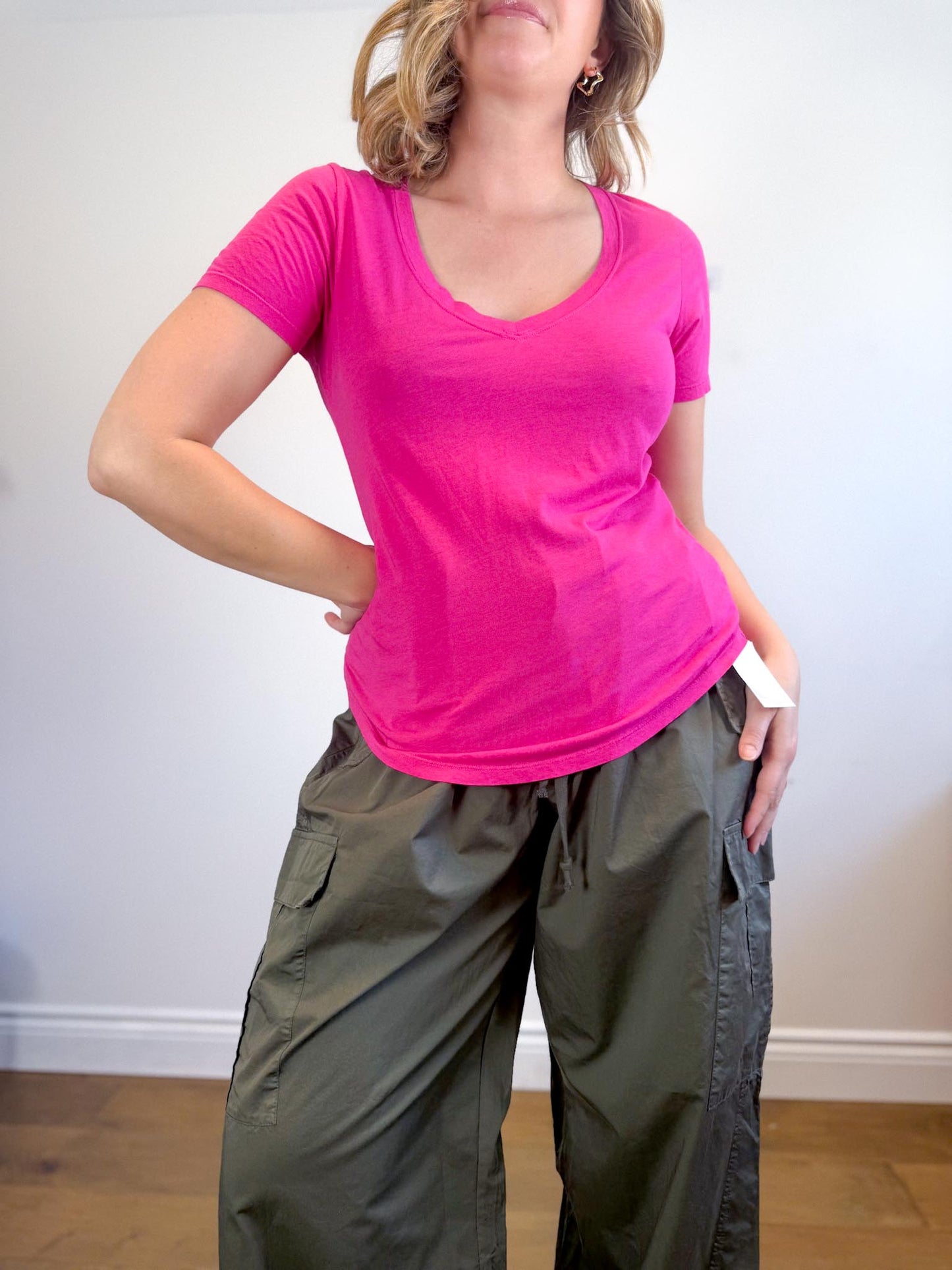 Babaton V-Neck Tee in Hot Pink SOLD AS IS (Size M)