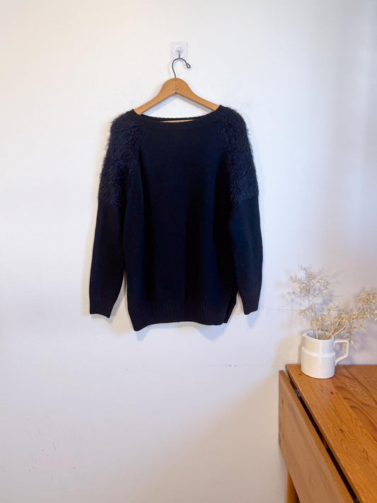 ANINE BING Designer "Fluffy Shoulder Wool Sweater in Black" (Size M)