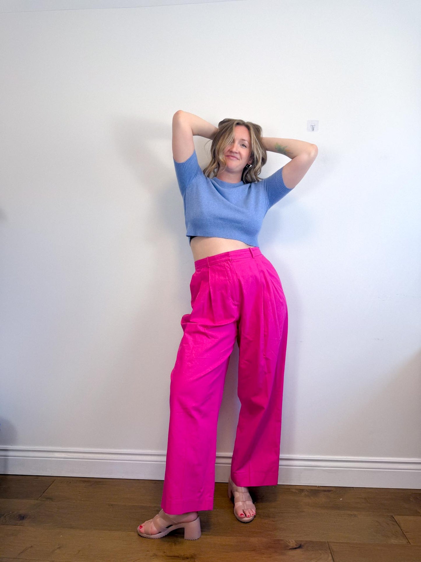 COS "Relaxed Tailored Wide Leg Trousers in Bright Pink" (Size 12)