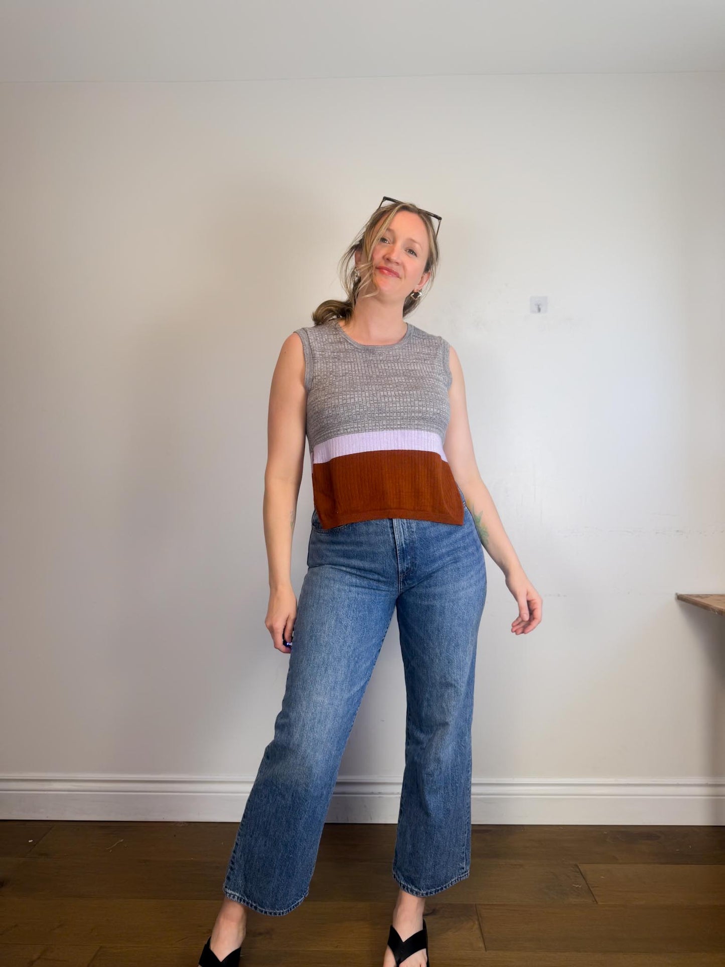 Free People Knit Sleeveless Colourblock Top (Size S)