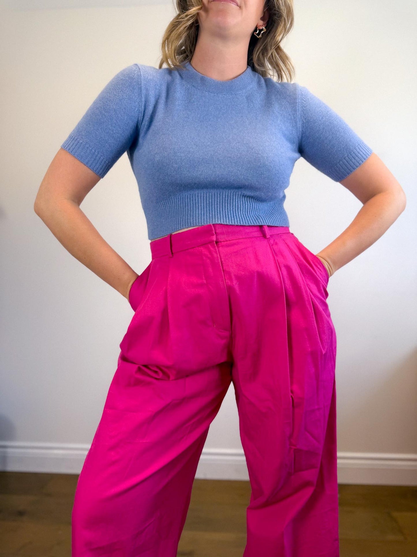 ALTUZARRA Designer Cashmere Blend Cropped Sweater in Blue (Size S)
