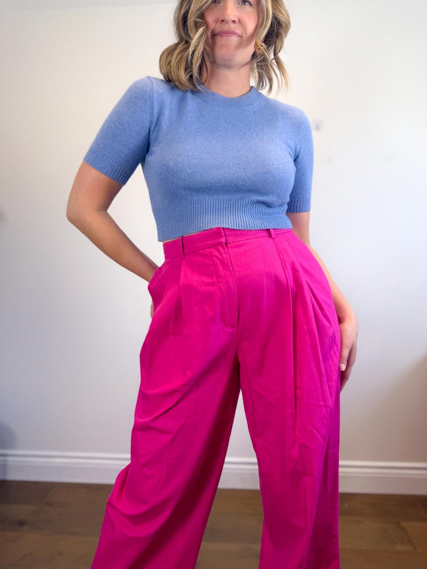COS "Relaxed Tailored Wide Leg Trousers in Bright Pink" (Size 12)