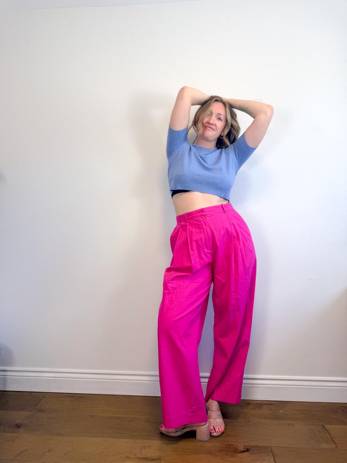 COS "Relaxed Tailored Wide Leg Trousers in Bright Pink" (Size 12)