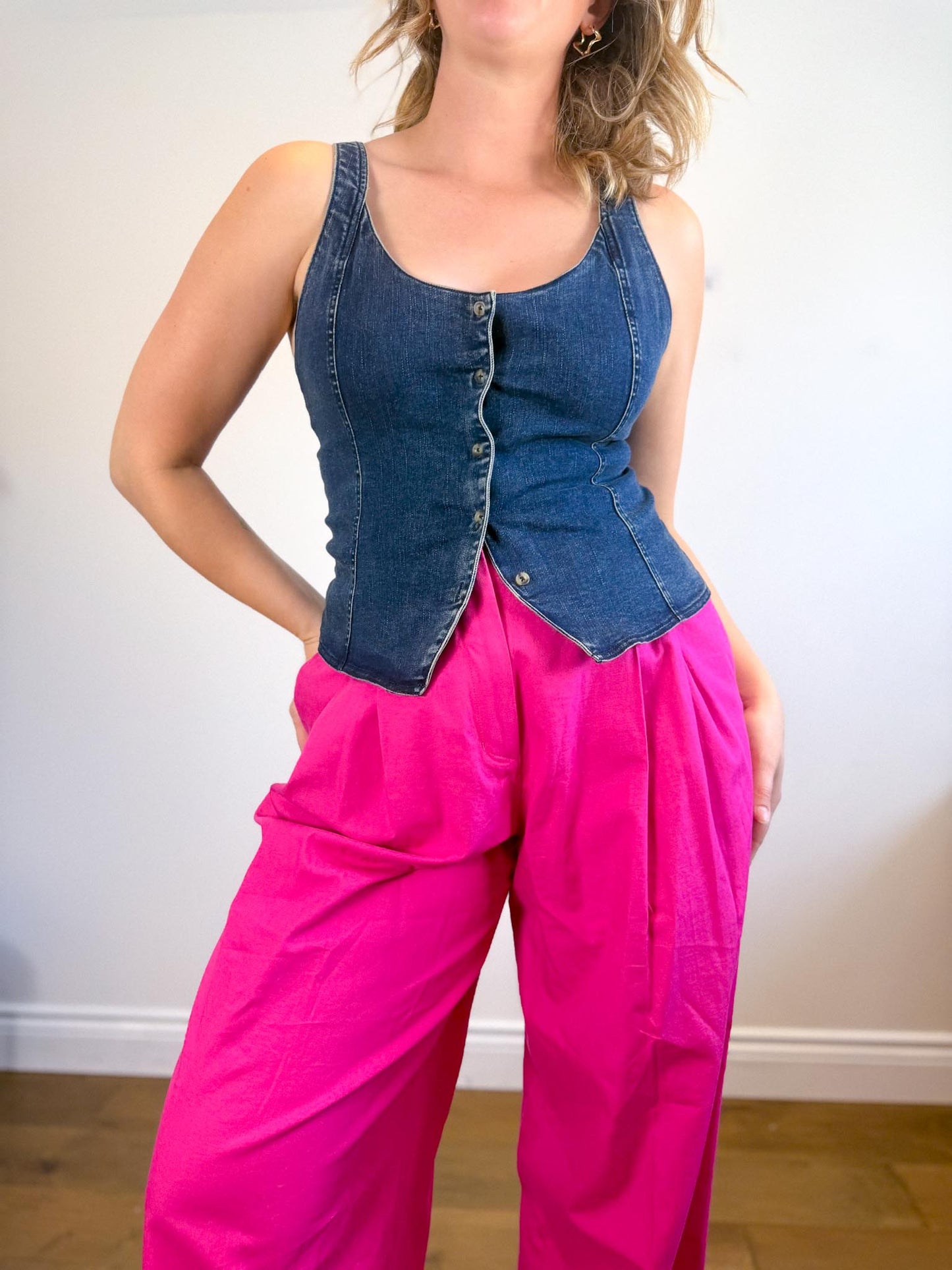 Free People "Kara Vest in Dark Wash Denim NWT (Size L)
