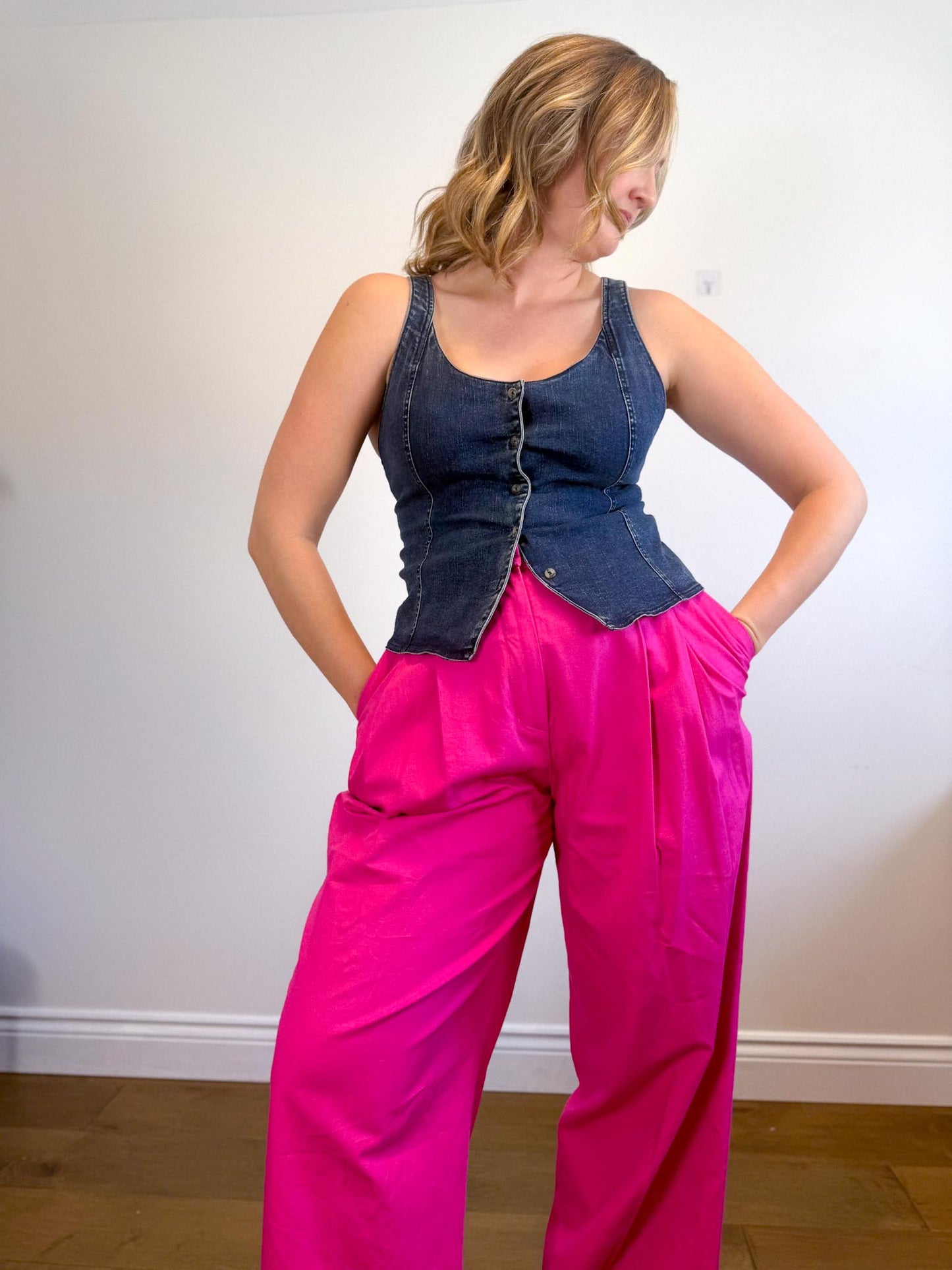 COS "Relaxed Tailored Wide Leg Trousers in Bright Pink" (Size 12)