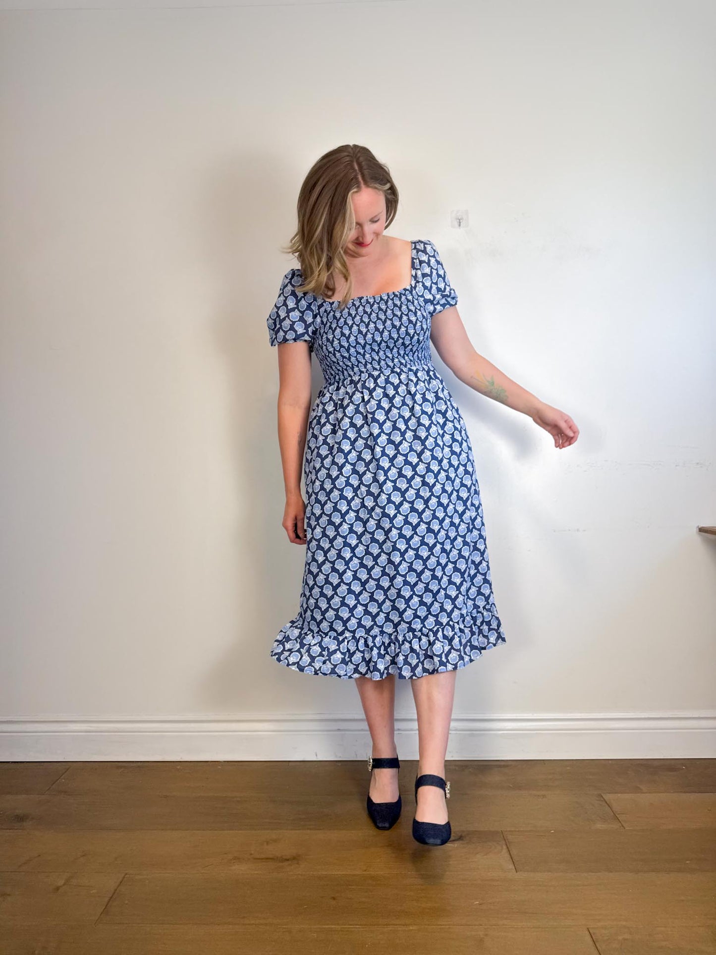 J.Crew "Blue Floral Midi Dress" (Size M/L)