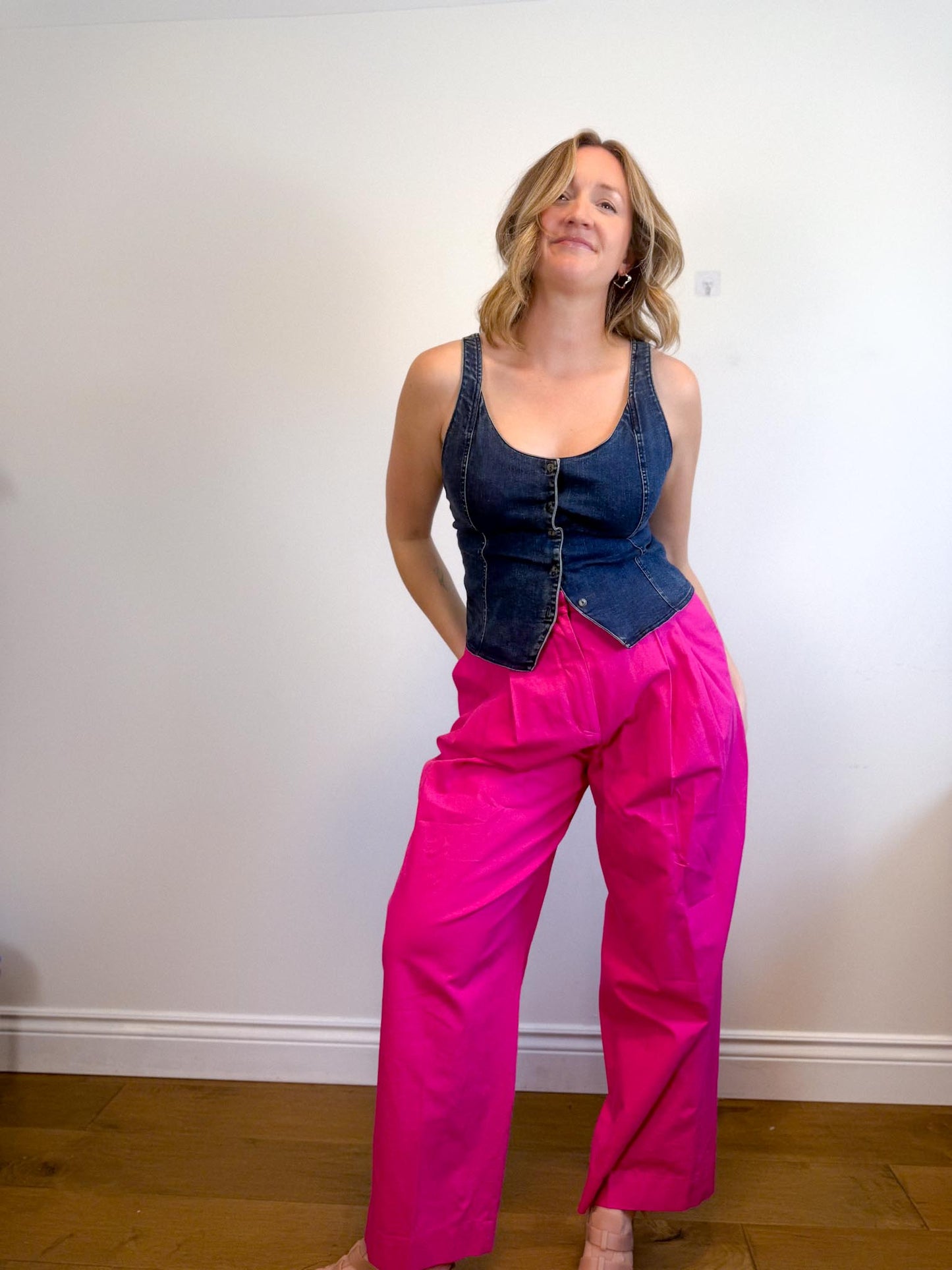 COS "Relaxed Tailored Wide Leg Trousers in Bright Pink" (Size 12)