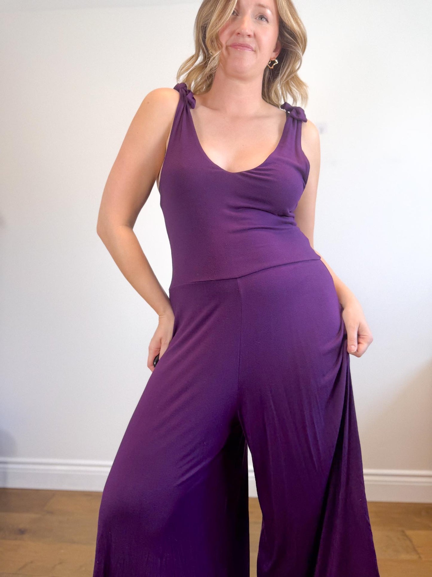 METTAMADE Slow Fashion Wide Leg Jumpsuit in Purple (Size L)