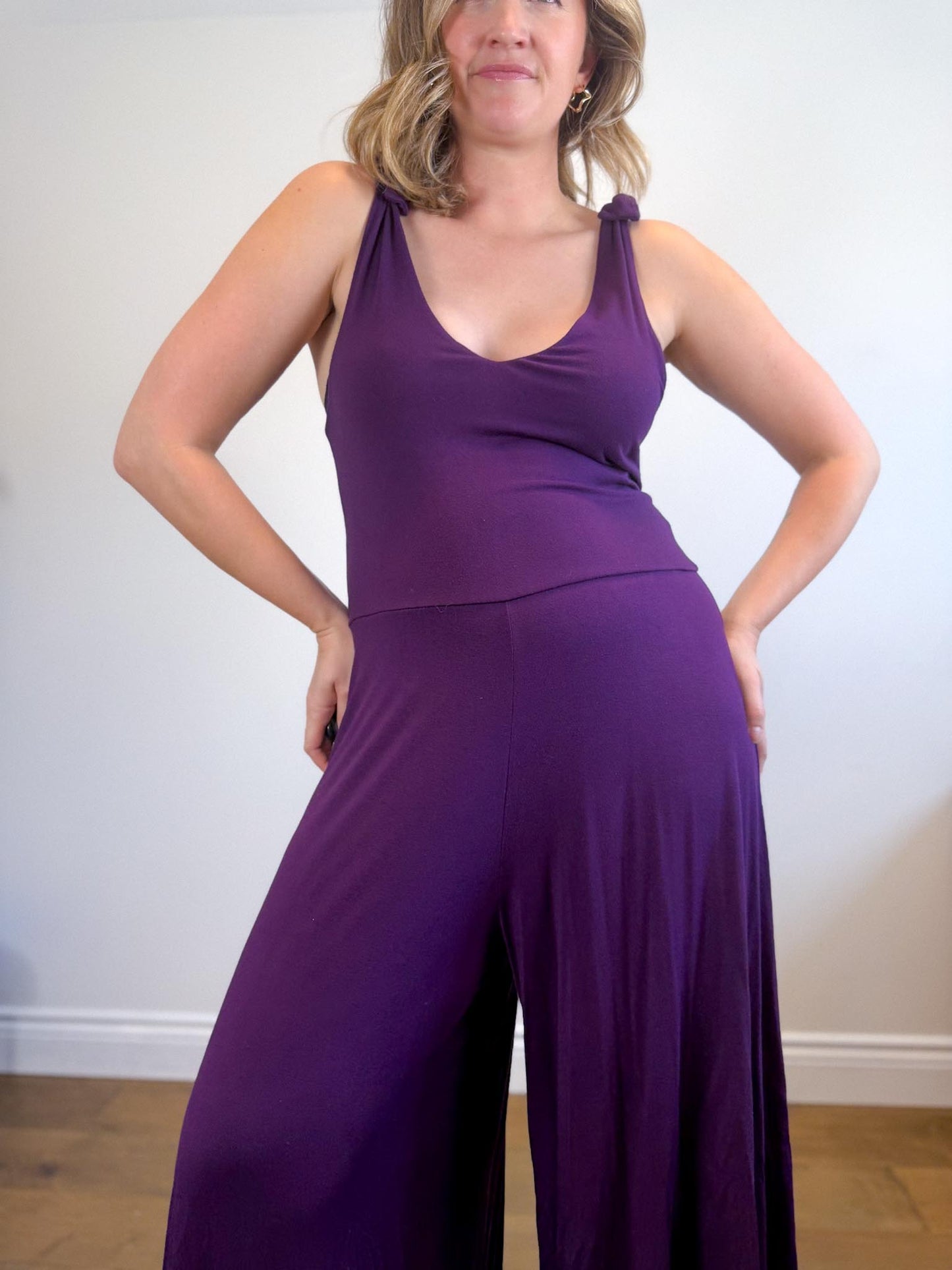 METTAMADE Slow Fashion Wide Leg Jumpsuit in Purple (Size L)