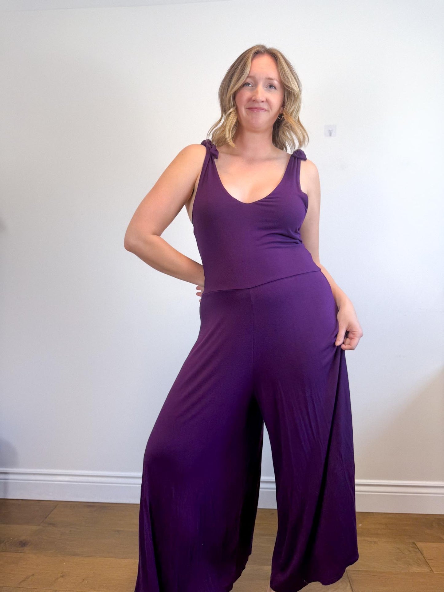 METTAMADE Slow Fashion Wide Leg Jumpsuit in Purple (Size L)
