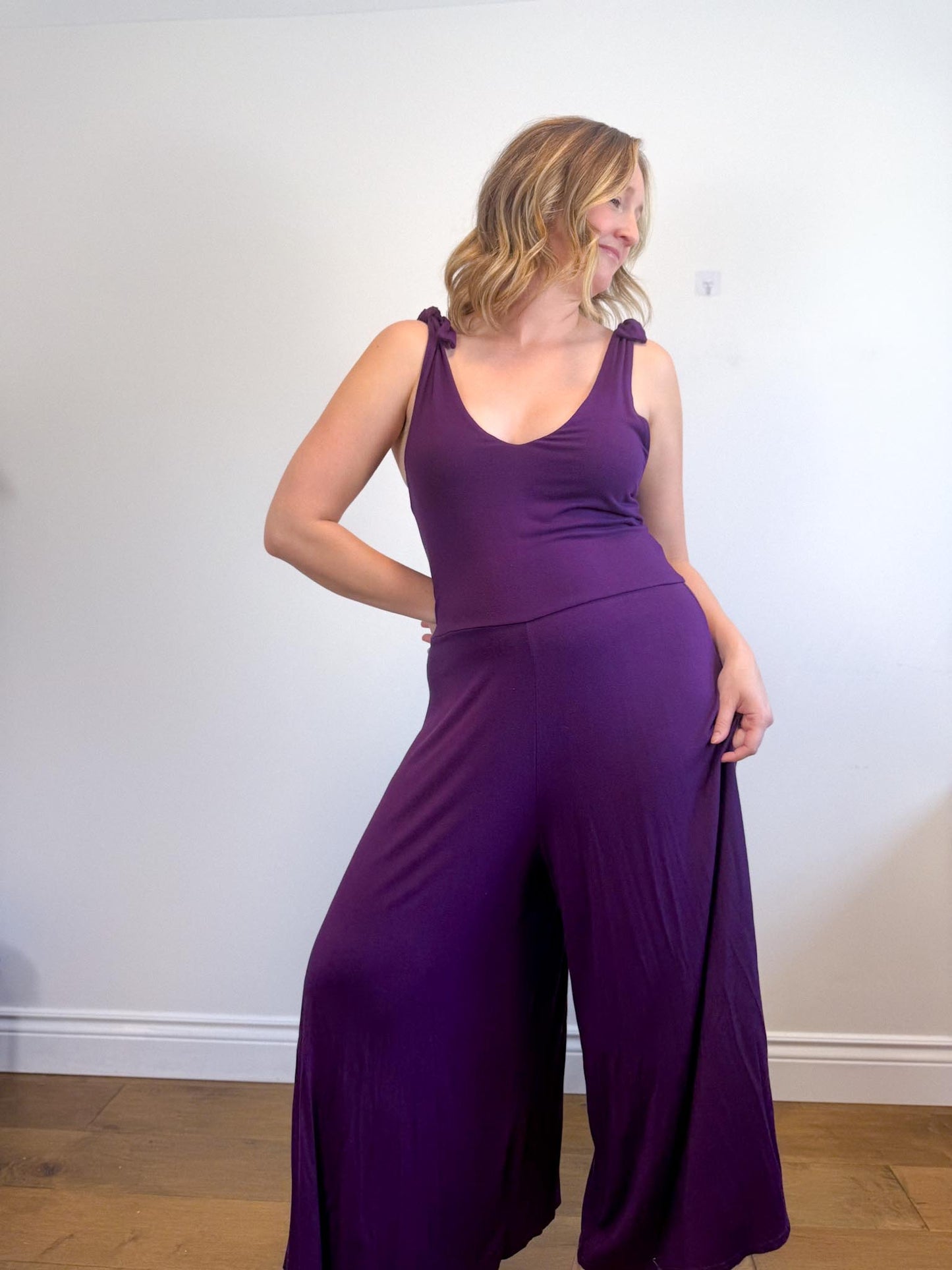 METTAMADE Slow Fashion Wide Leg Jumpsuit in Purple (Size L)