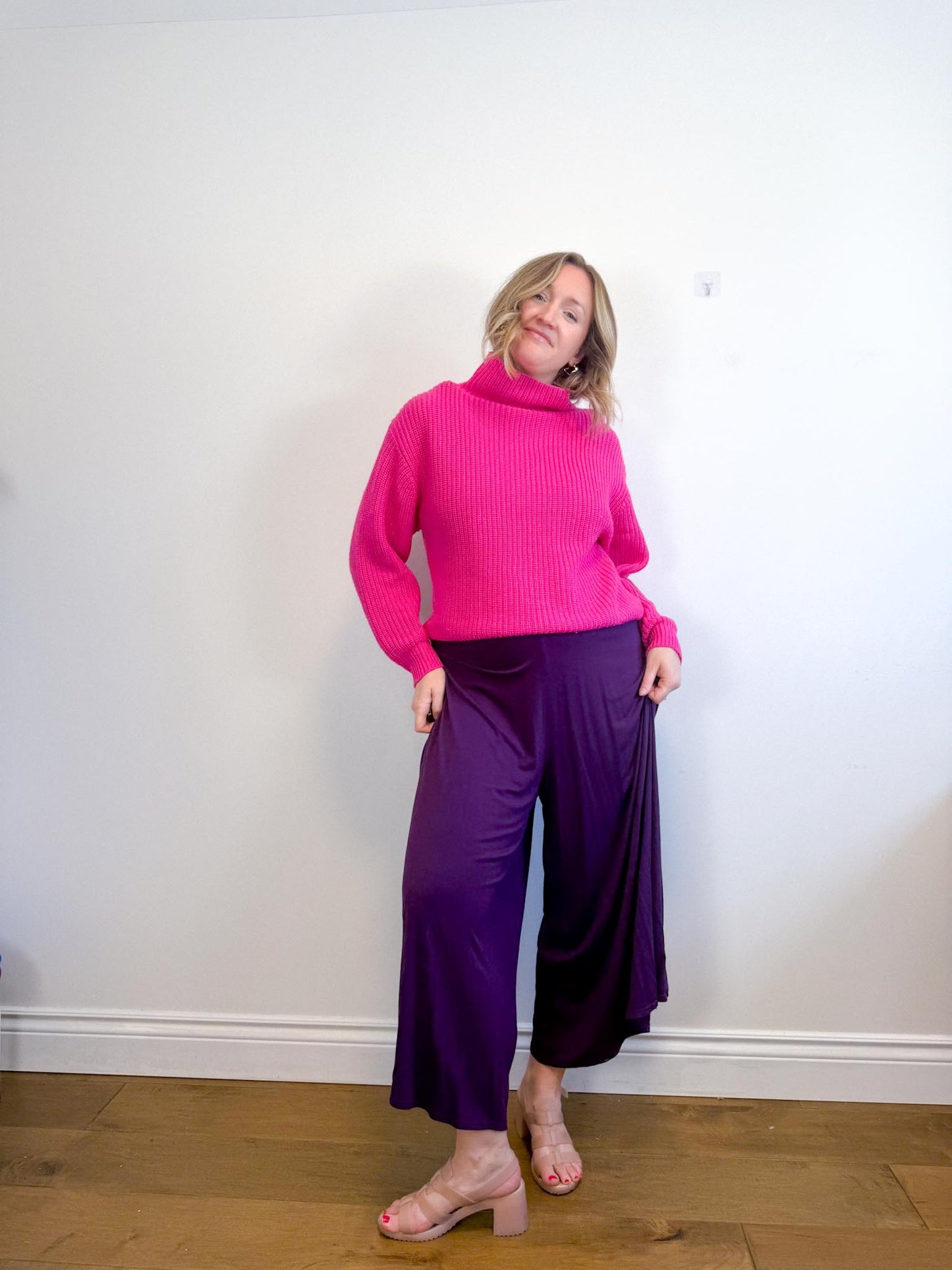 METTAMADE Slow Fashion Wide Leg Jumpsuit in Purple (Size L)
