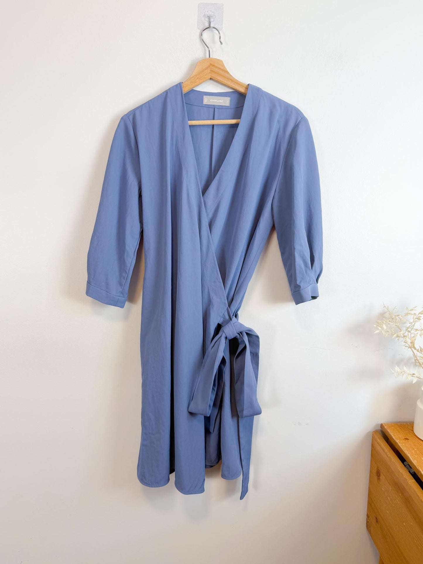 Everlane "The Japanese GoWeave Long-Sleeve Mini Wrap Dress in Blue" (Size S/M)