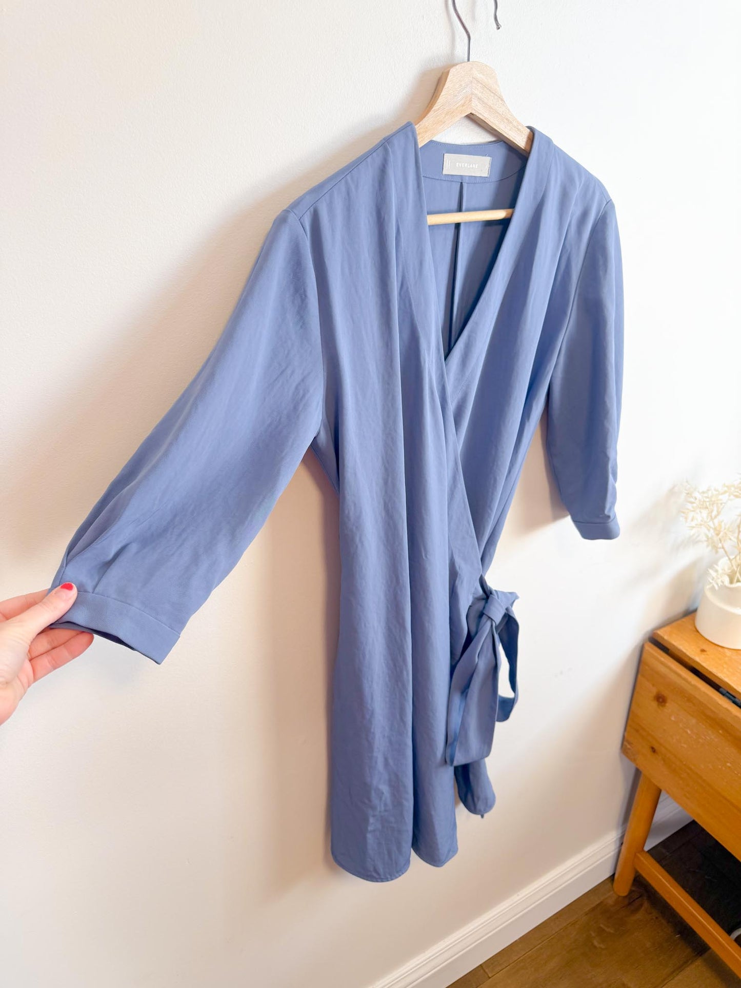 Everlane "The Japanese GoWeave Long-Sleeve Mini Wrap Dress in Blue" (Size S/M)