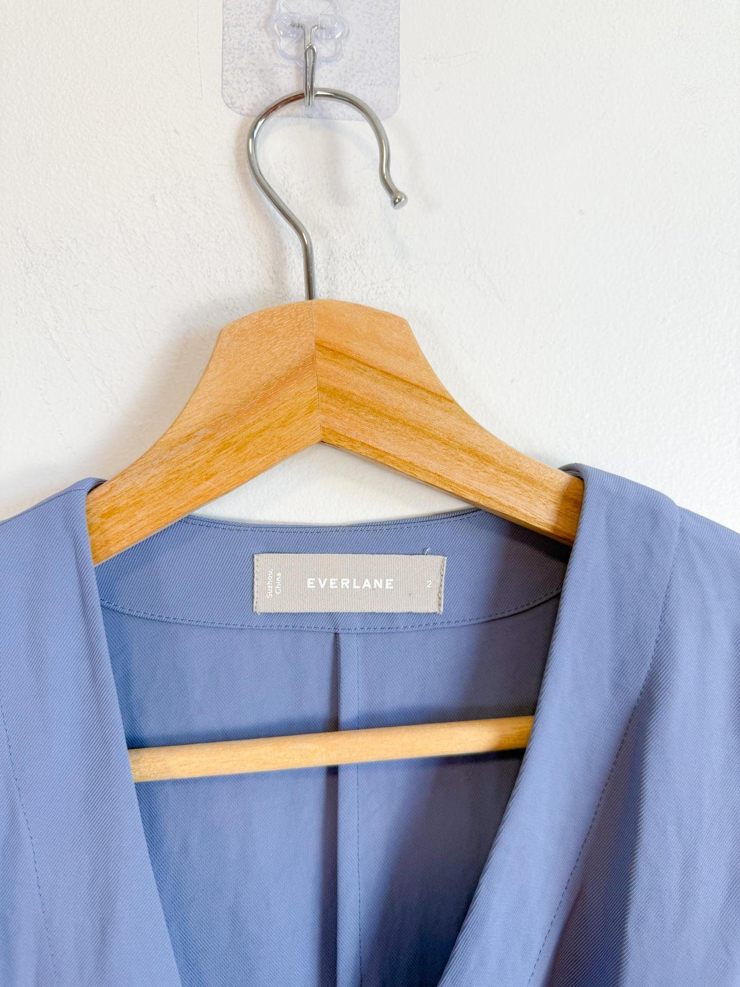 Everlane "The Japanese GoWeave Long-Sleeve Mini Wrap Dress in Blue" (Size S/M)