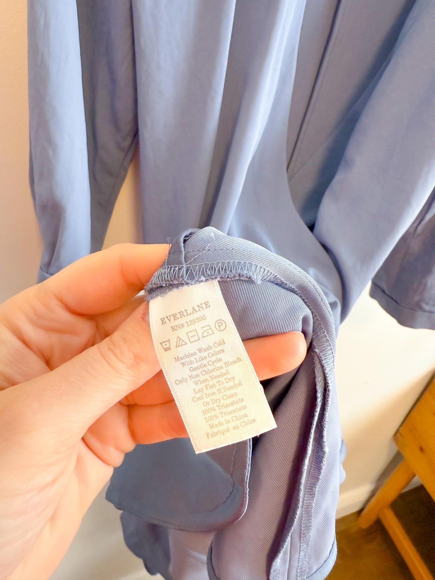 Everlane "The Japanese GoWeave Long-Sleeve Mini Wrap Dress in Blue" (Size S/M)