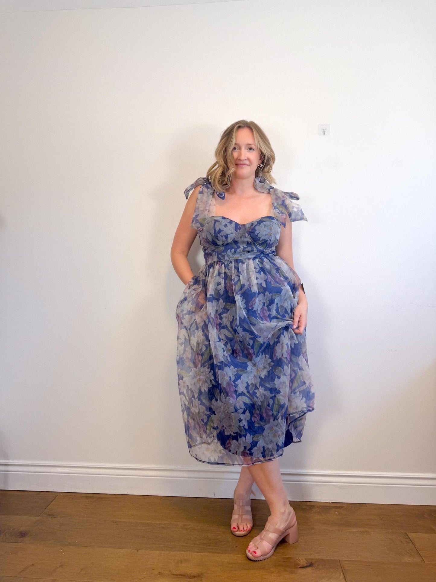 Lulus "Exceptionally Marvelous Blue Floral Organza Bustier Midi Dress" NWT (Size XL)