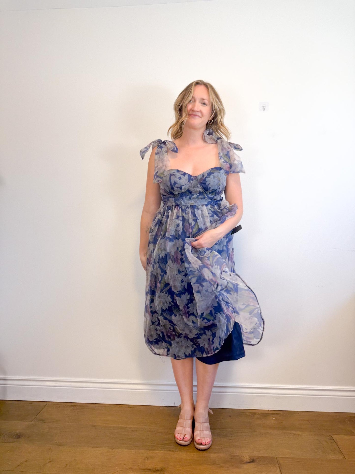 Lulus "Exceptionally Marvelous Blue Floral Organza Bustier Midi Dress" NWT (Size XL)