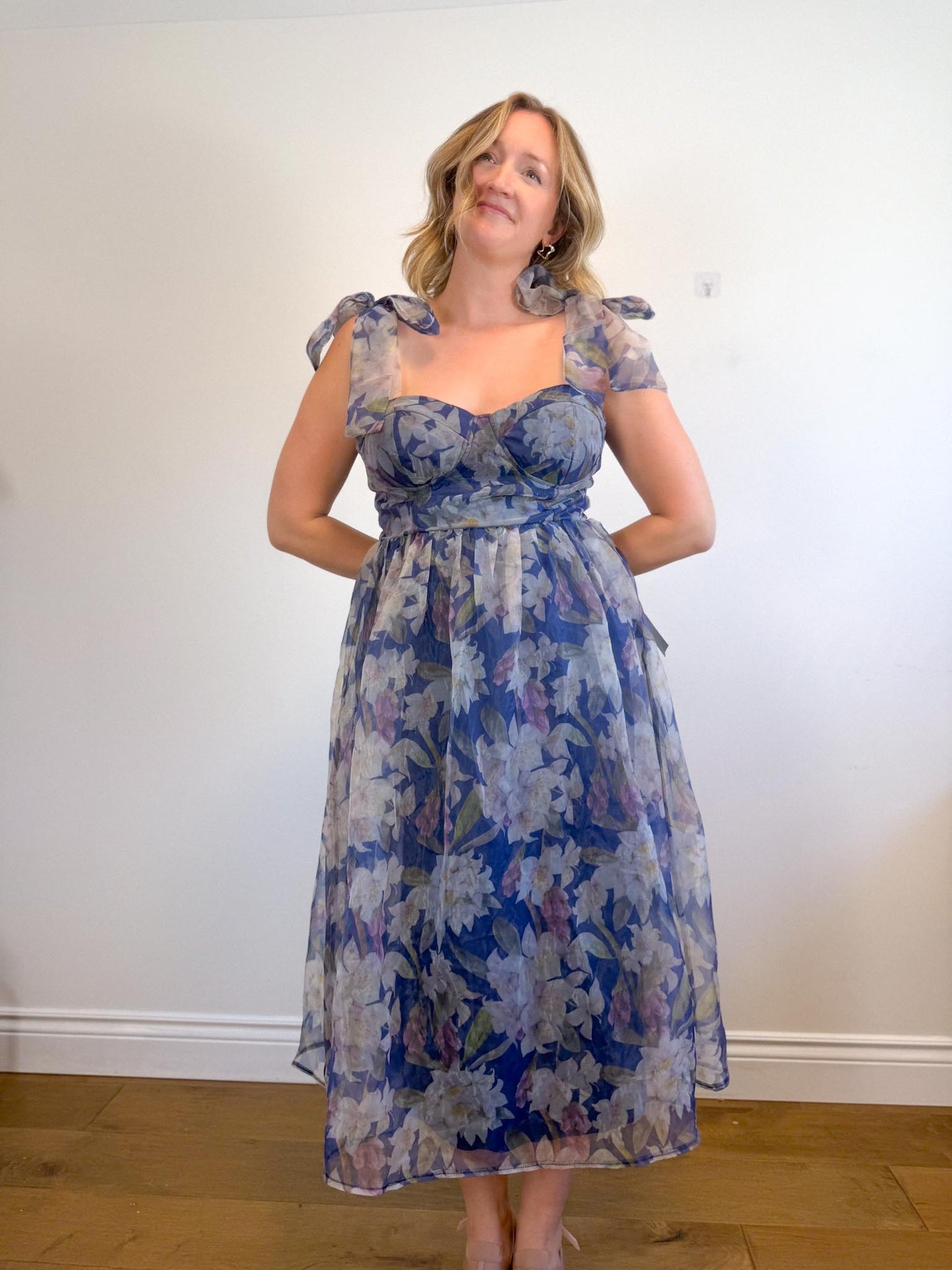 Lulus "Exceptionally Marvelous Blue Floral Organza Bustier Midi Dress" NWT (Size XL)