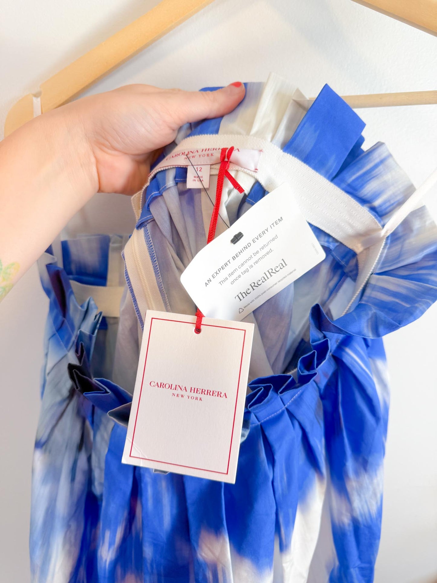 Carolina Herrera Designer "Maxi A-Line Women's Silk/Cotton Skirt in Blue/White Tie Dye" NWT (Size 12)