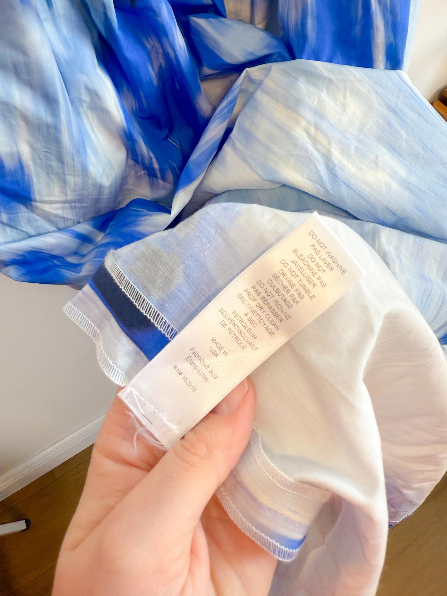 Carolina Herrera Designer "Maxi A-Line Women's Silk/Cotton Skirt in Blue/White Tie Dye" NWT (Size 12)