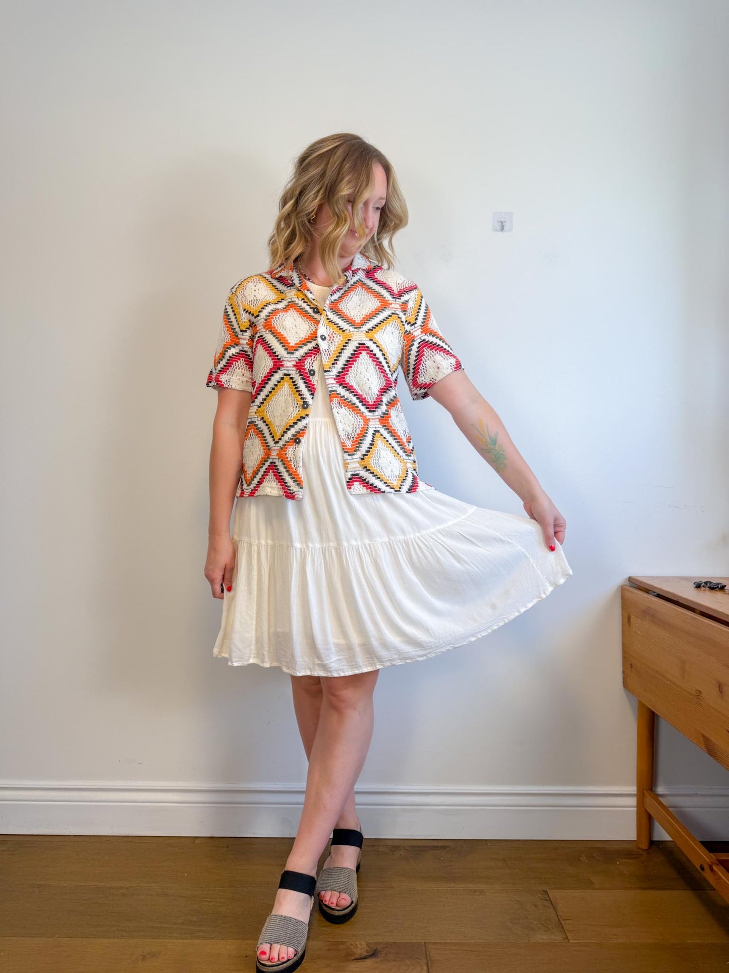 Banana Republic Tiered Mini Dress in White (Size L)
