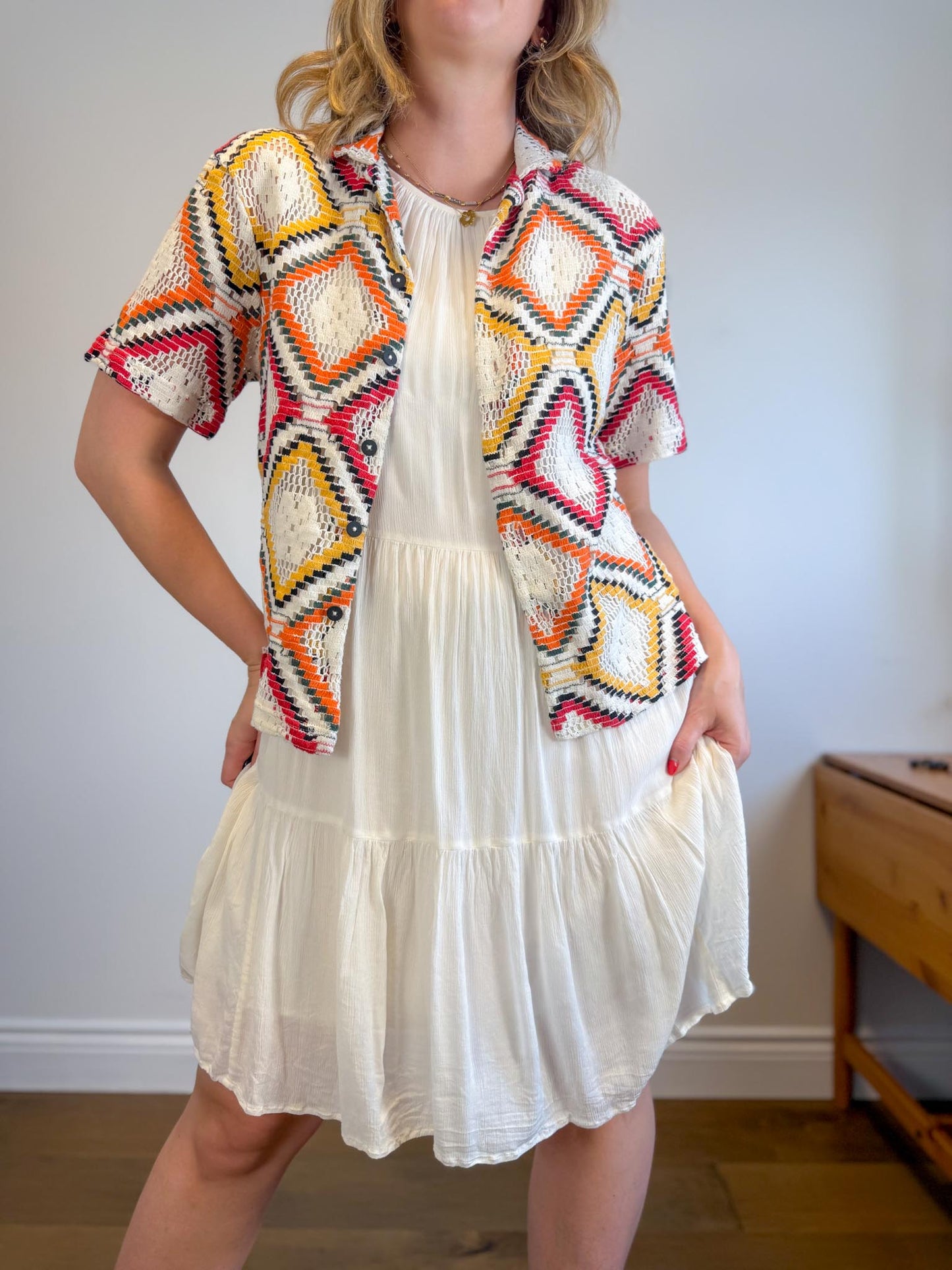 Banana Republic Tiered Mini Dress in White (Size L)