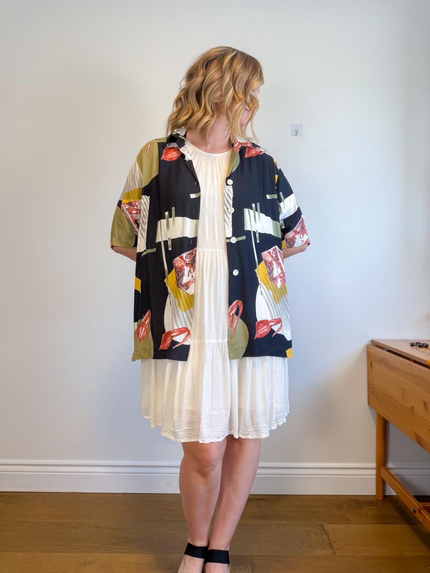 Banana Republic Tiered Mini Dress in White (Size L)