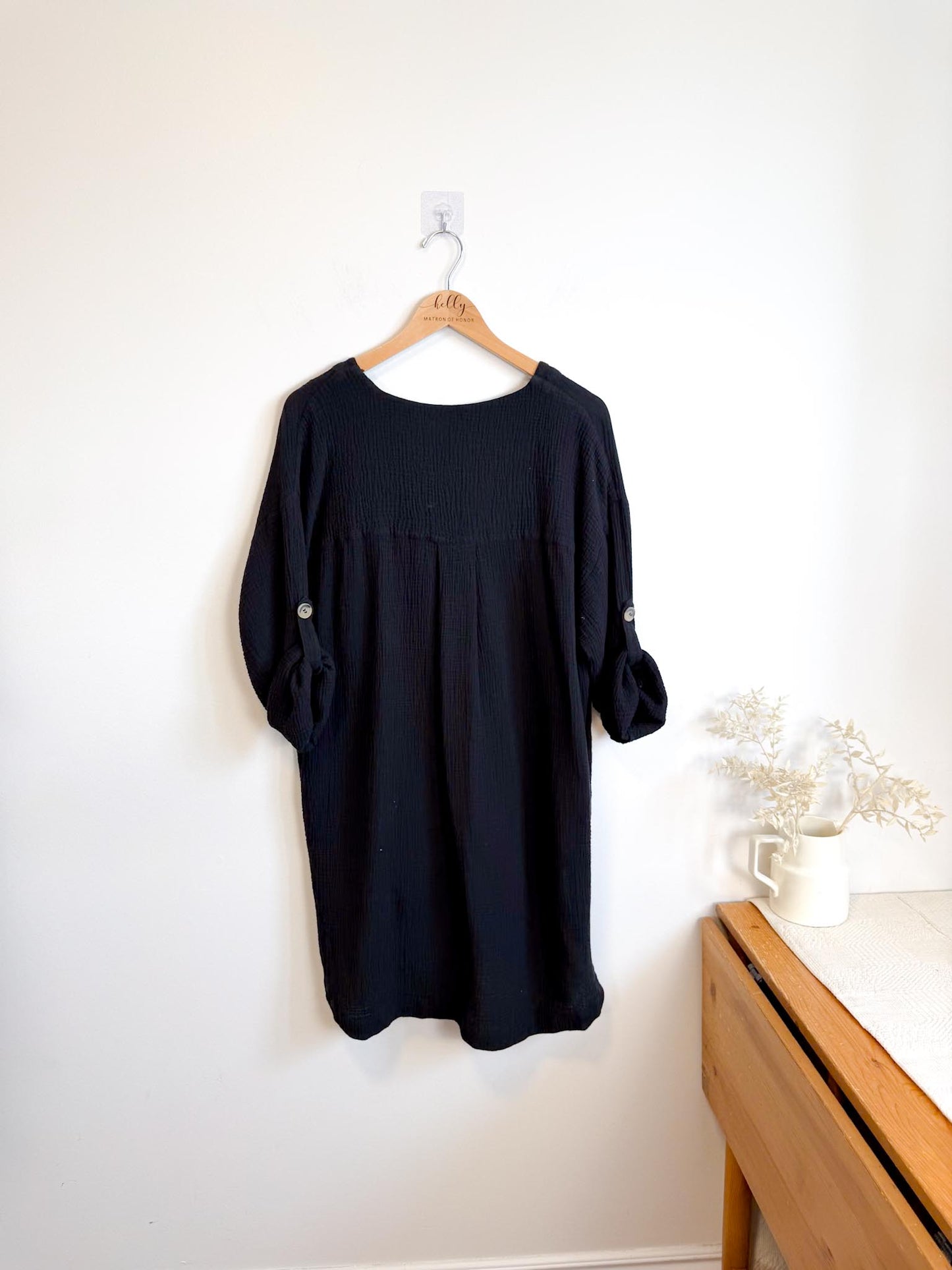 SEAFOLLY Cotton Gauze Beach Cover Up Dress in Black (Size L)