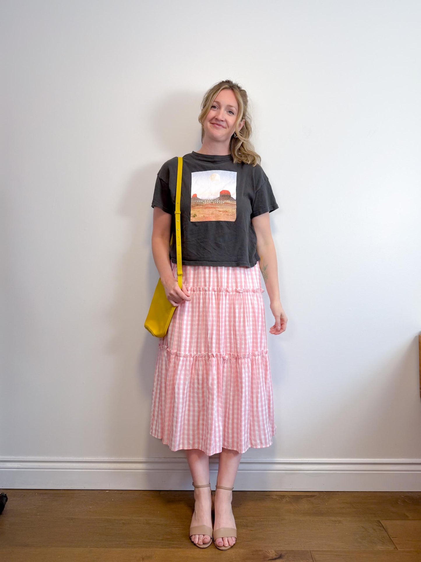 Aaron & Amber Smocked Maxi Dress in Pink Gingham (Size M)