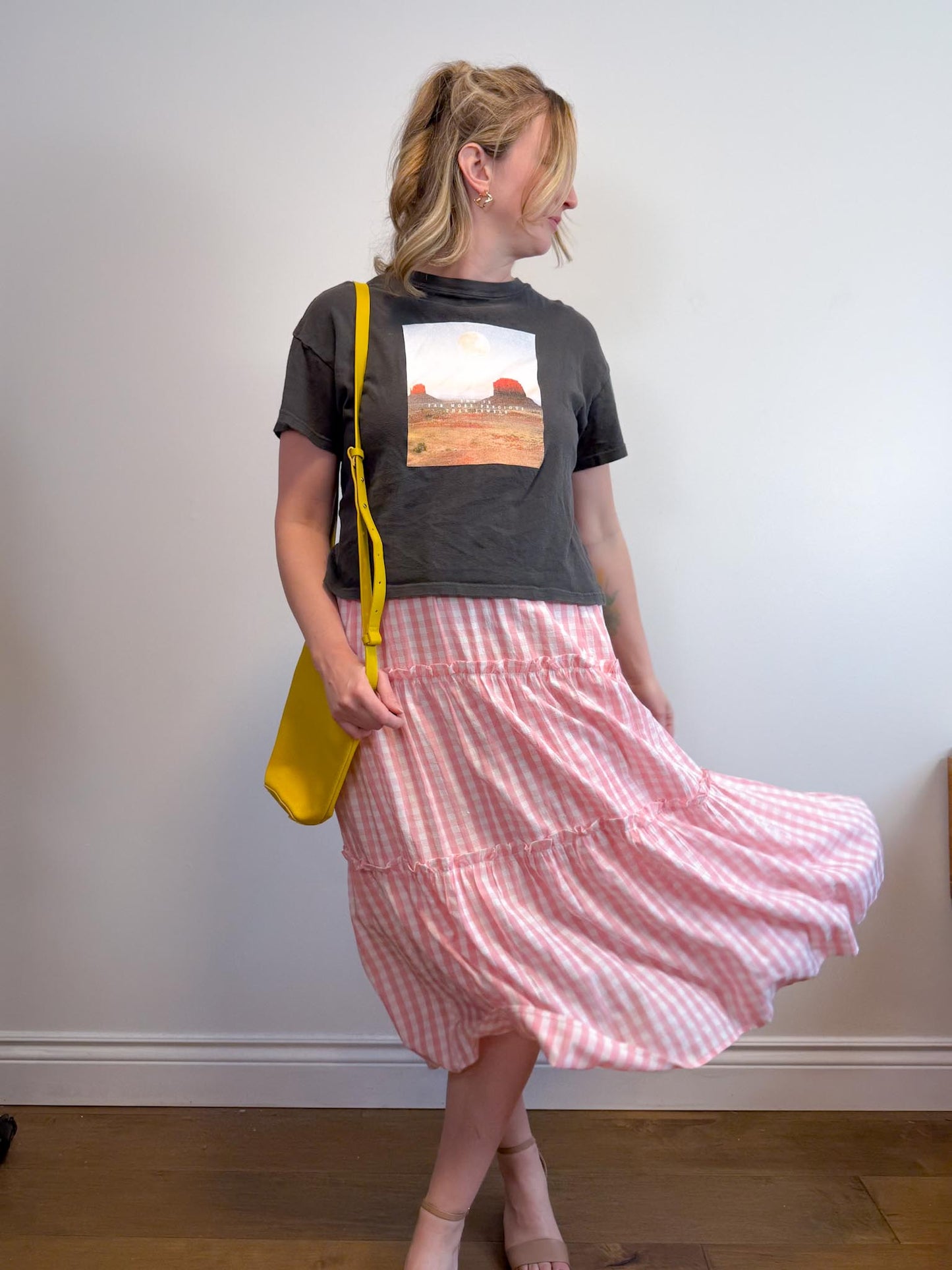 Aaron & Amber Smocked Maxi Dress in Pink Gingham (Size M)