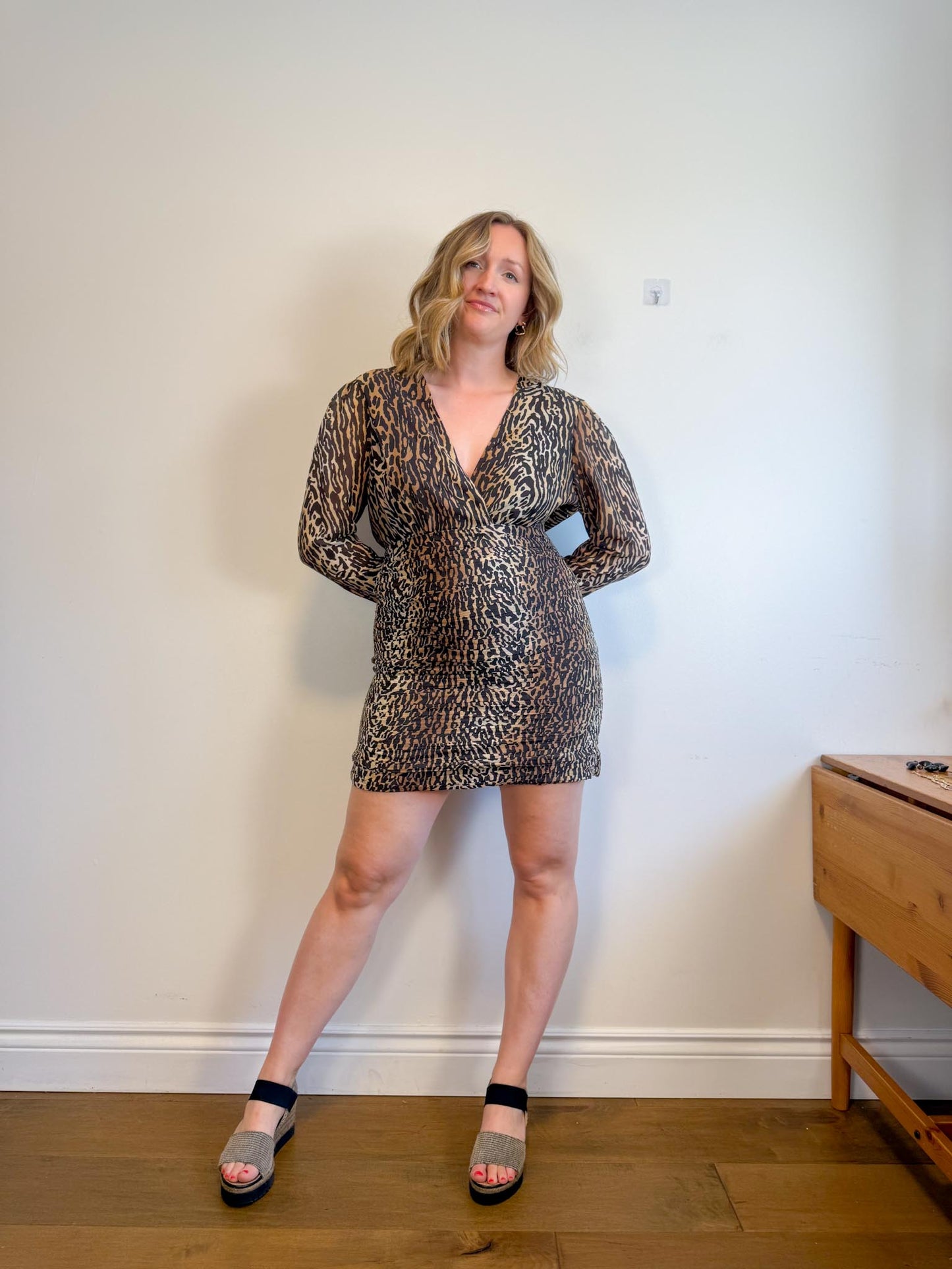 RIXO "Golden Silk Mini Dress in Leopard Print" (Size XL)