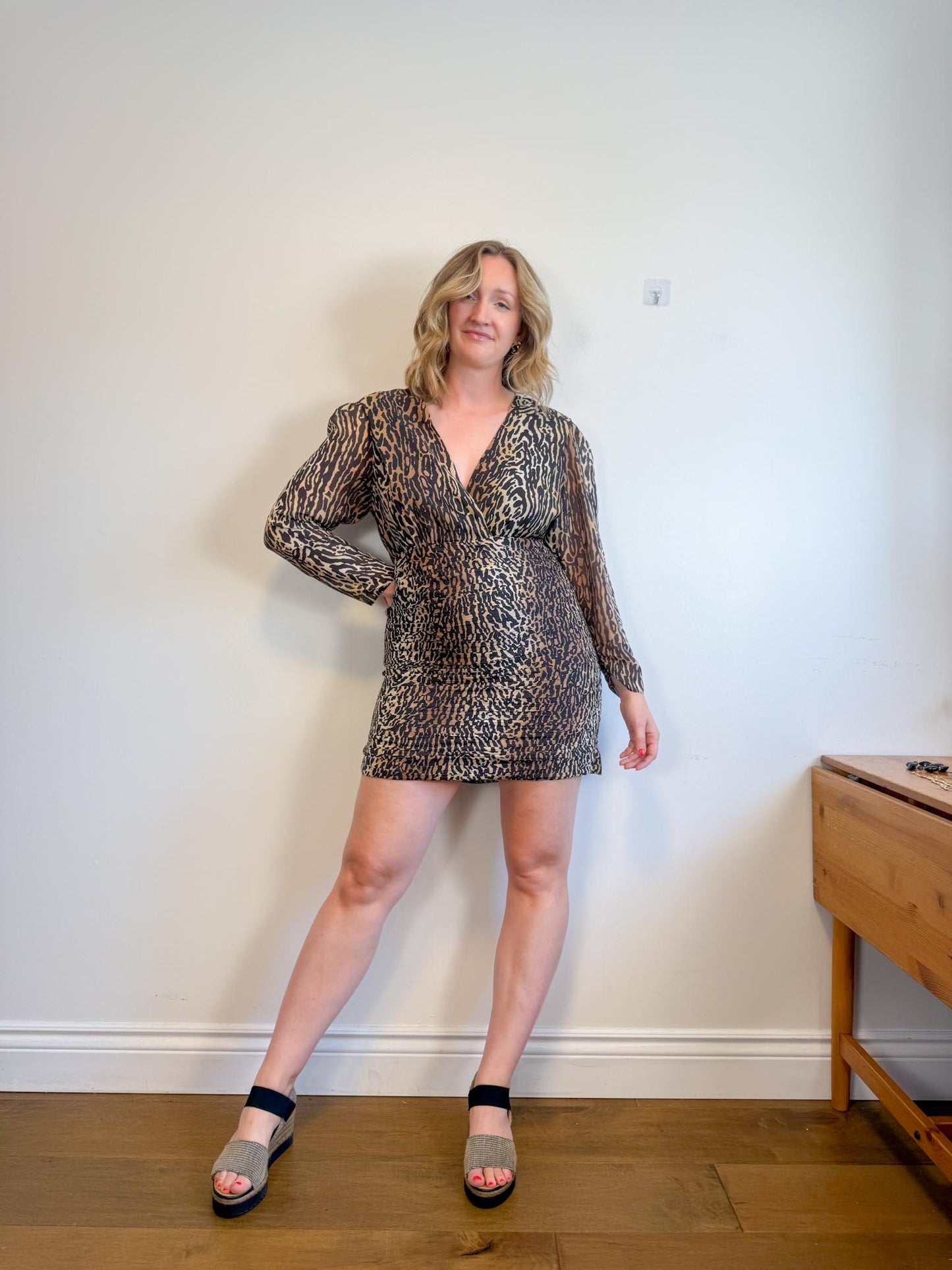 RIXO "Golden Silk Mini Dress in Leopard Print" (Size XL)
