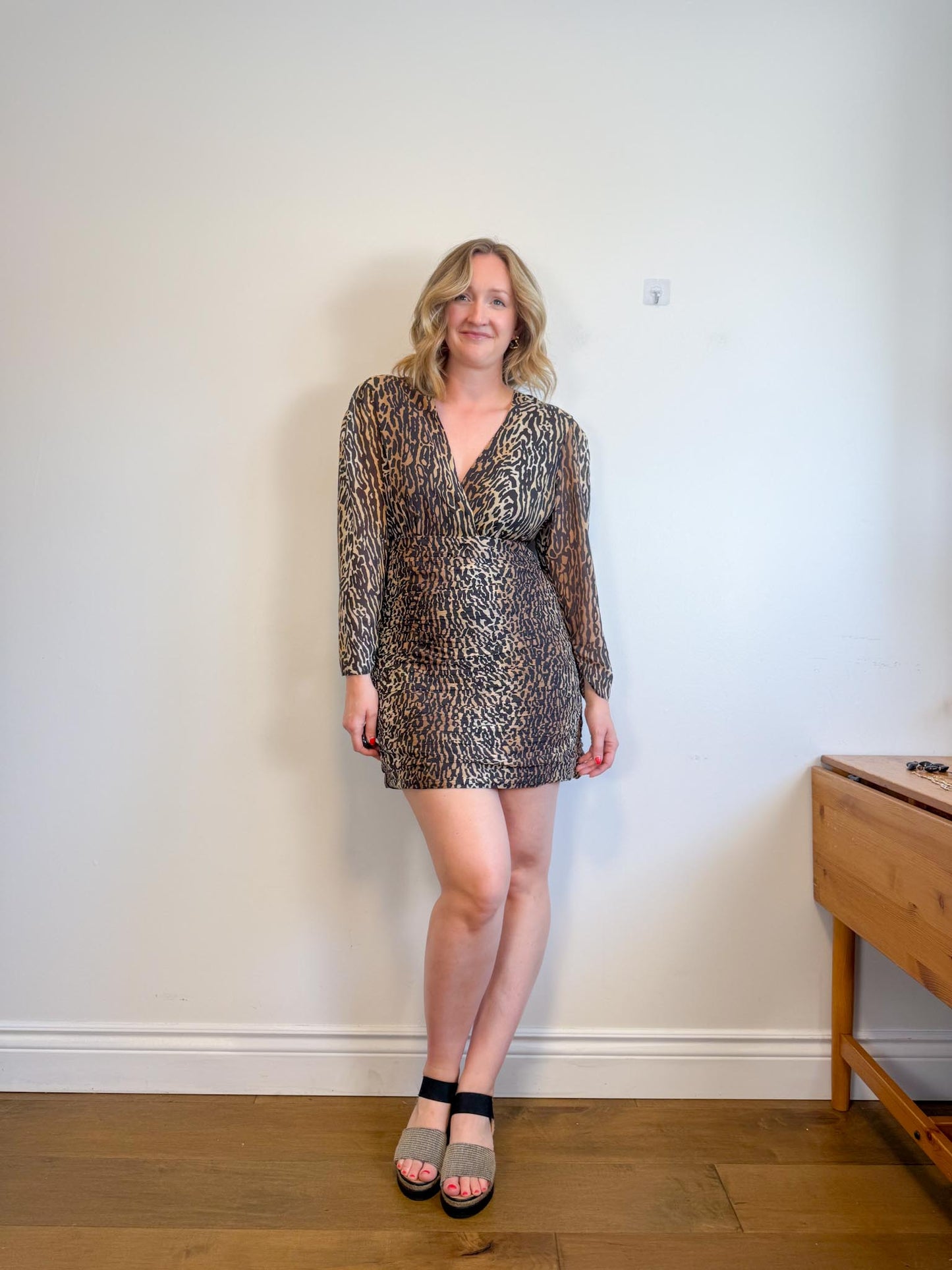 RIXO "Golden Silk Mini Dress in Leopard Print" (Size XL)
