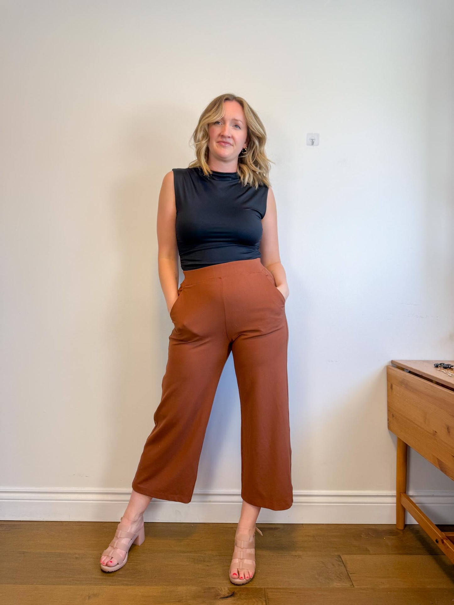 Kit & Ace Pull On Wide Leg Trousers in Brown (Size 12)