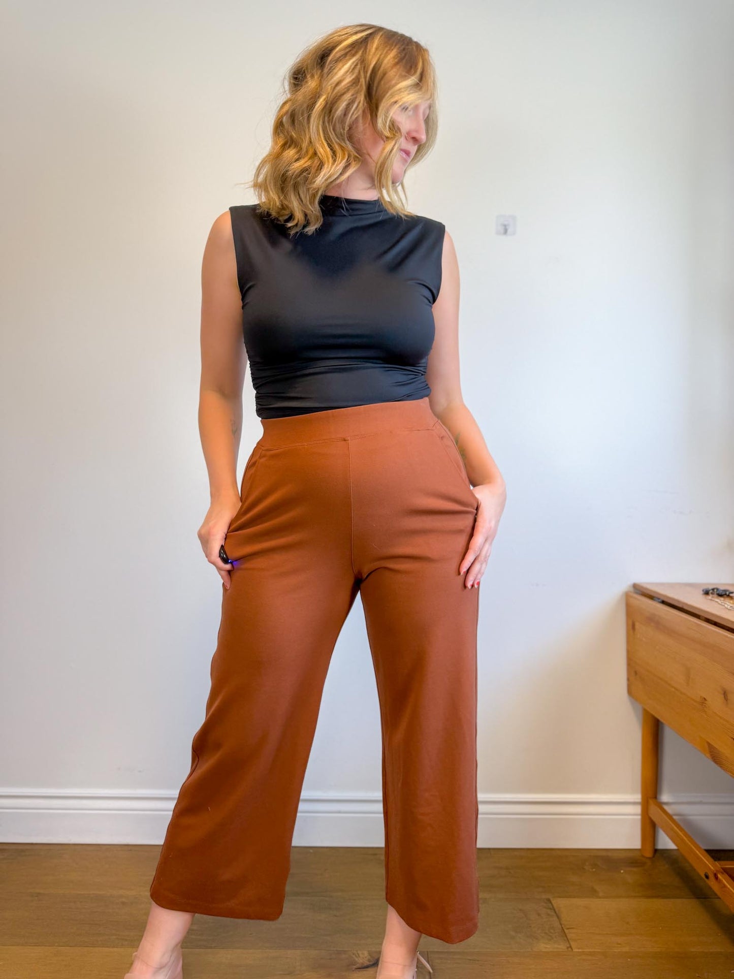 Kit & Ace Pull On Wide Leg Trousers in Brown (Size 12)