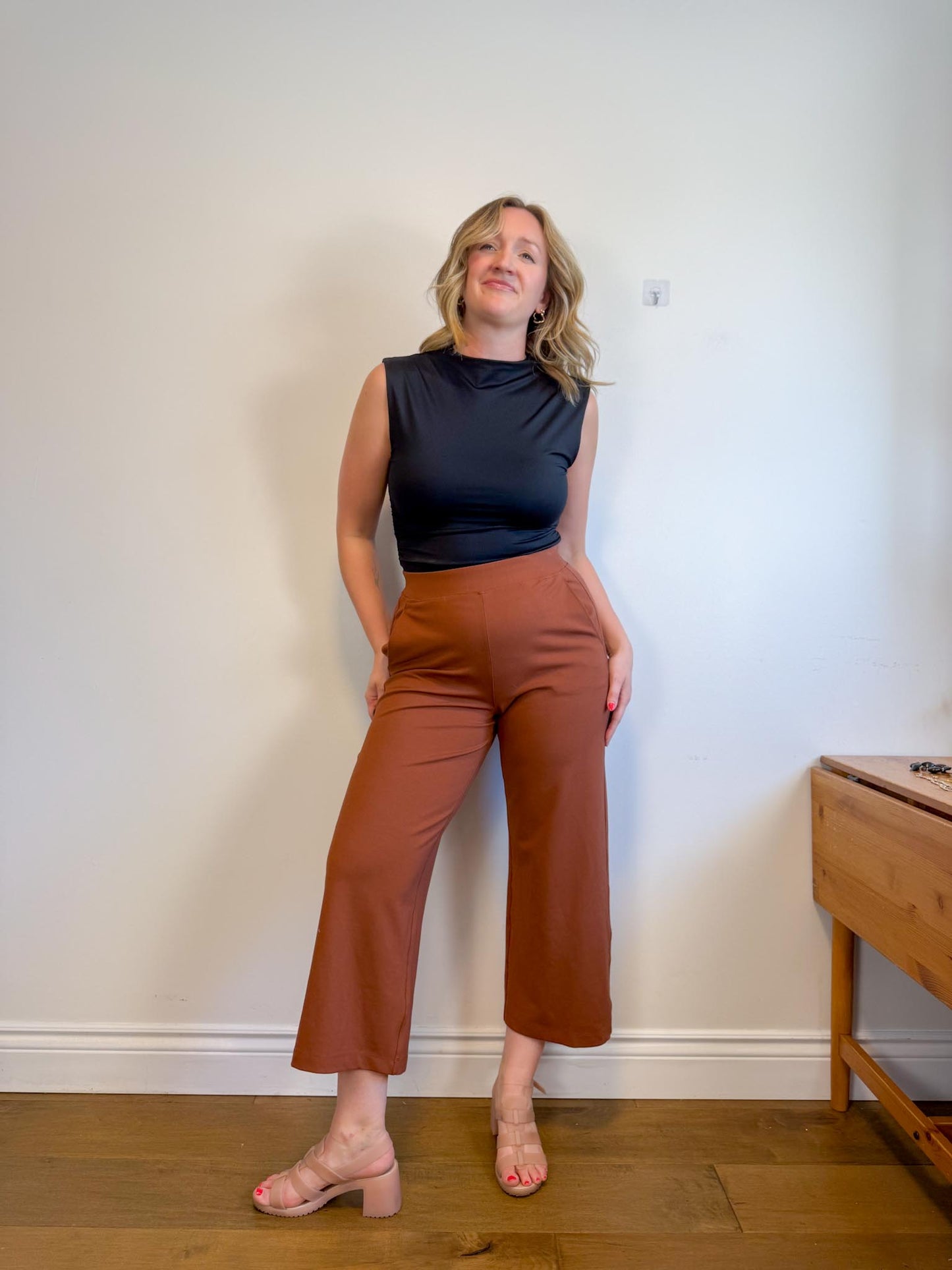 Kit & Ace Pull On Wide Leg Trousers in Brown (Size 12)