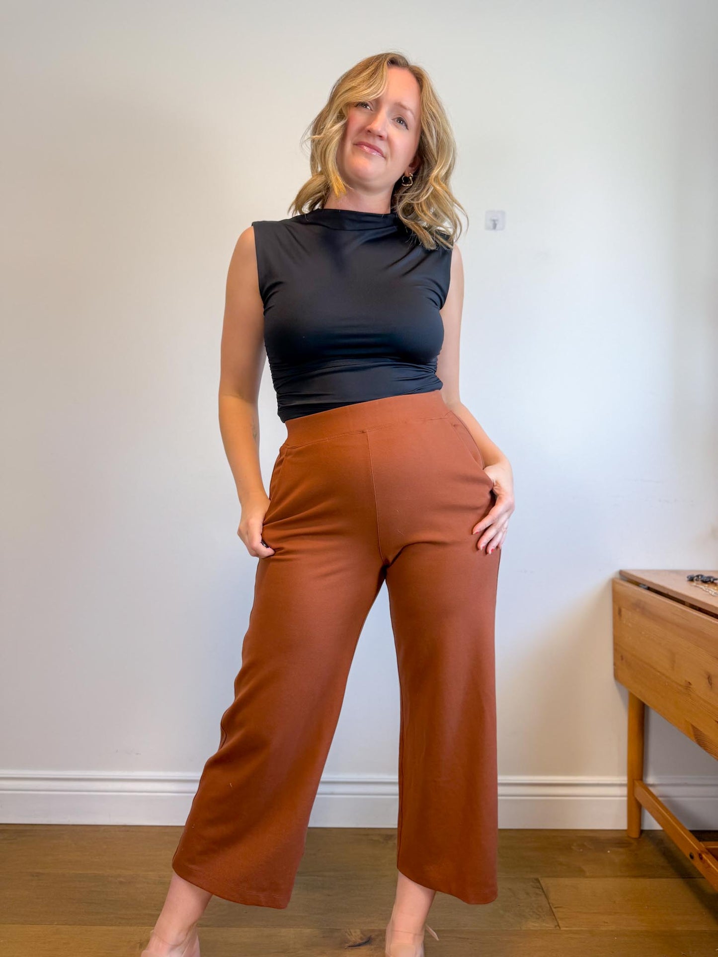 Kit & Ace Pull On Wide Leg Trousers in Brown (Size 12)