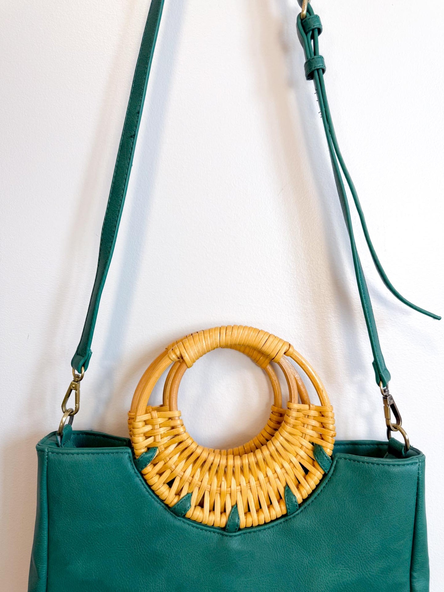 Anthropologie "Marianne Green Purse with Rattan Handle"