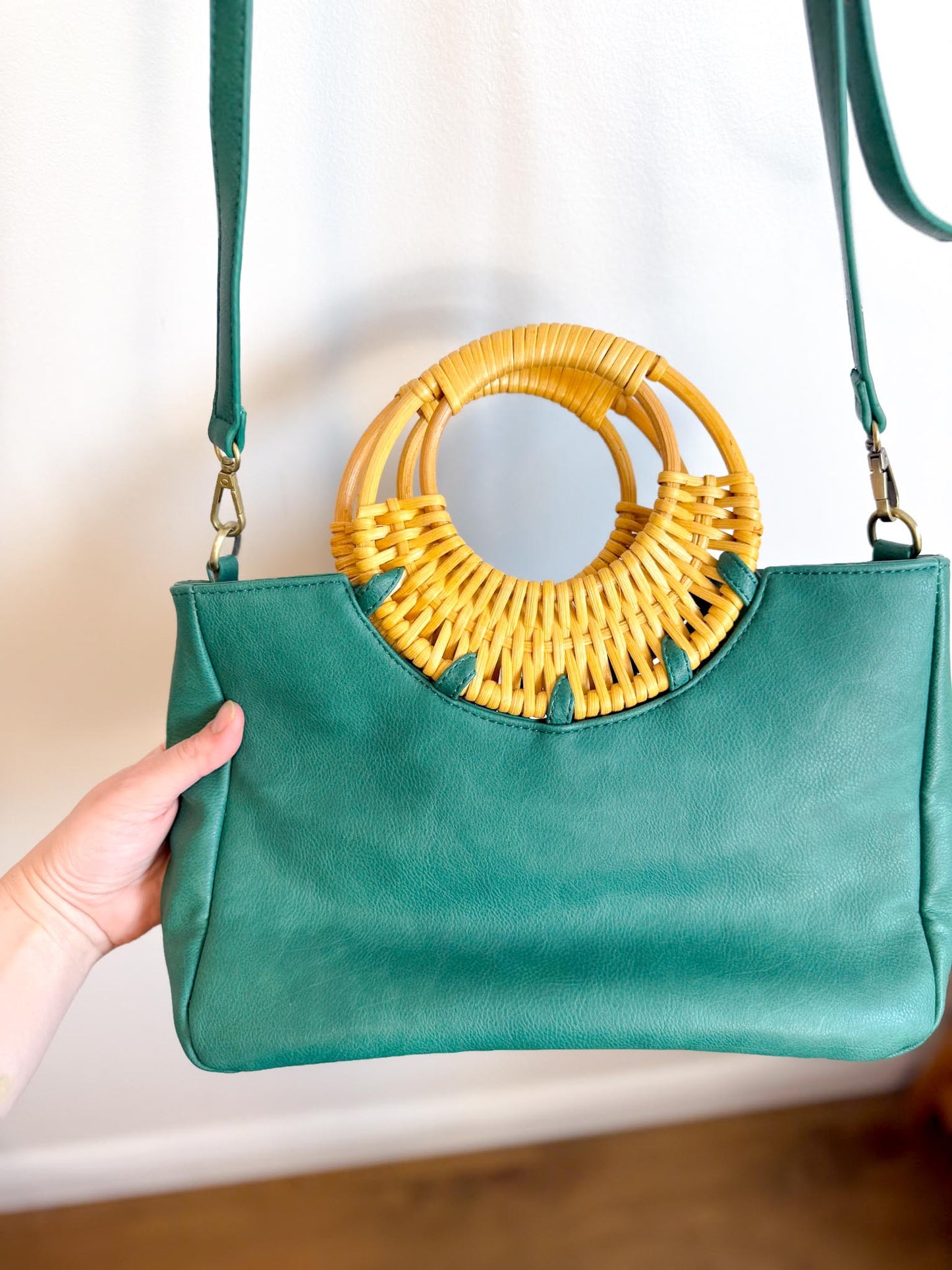 Anthropologie "Marianne Green Purse with Rattan Handle"