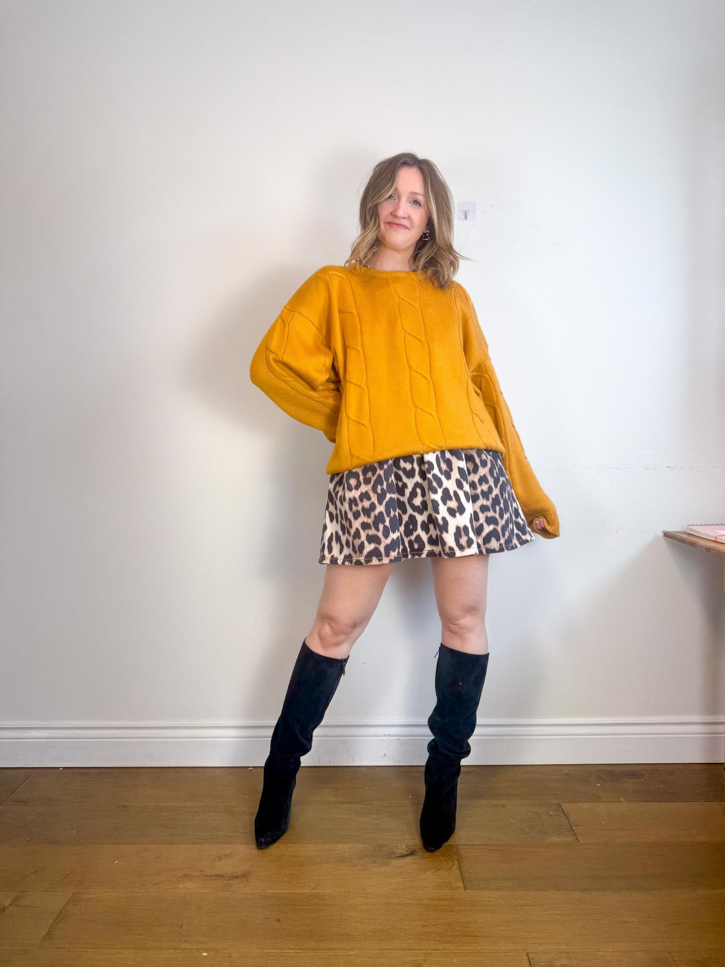 Vintage Cable Knit Wool Sweater in Mustard (Size XL)