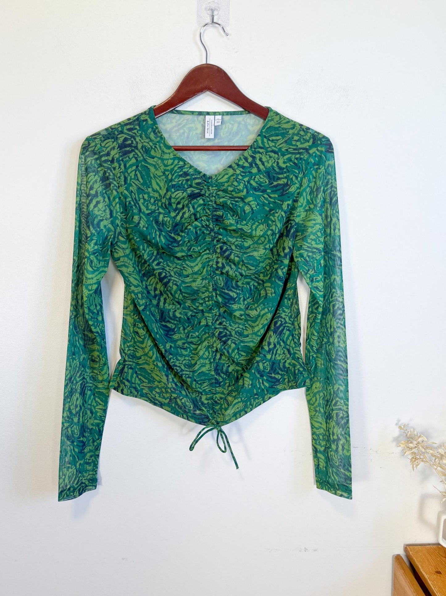 & Other Stories Sheer Top in Green Print (Size L)