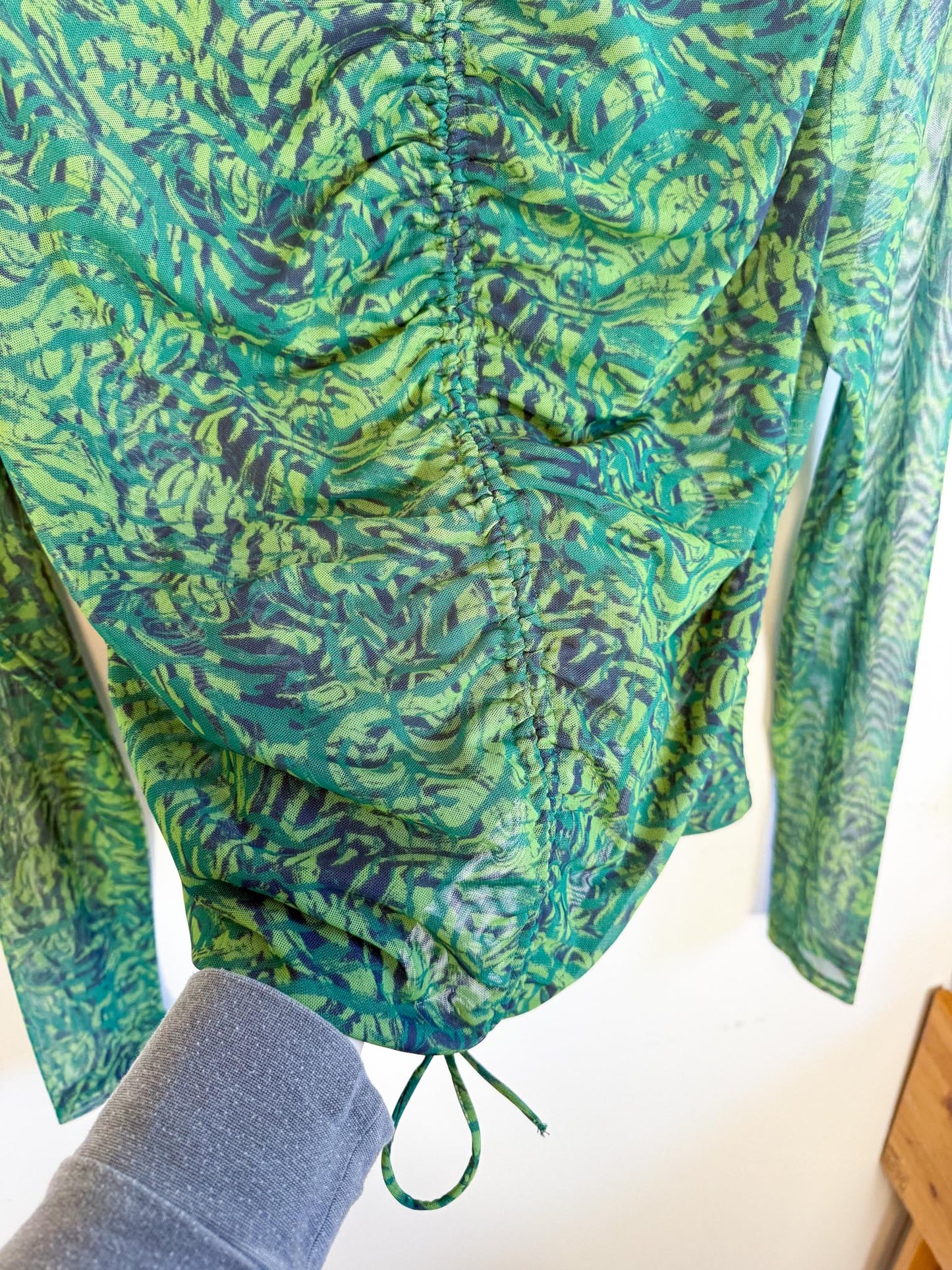 & Other Stories Sheer Top in Green Print (Size L)