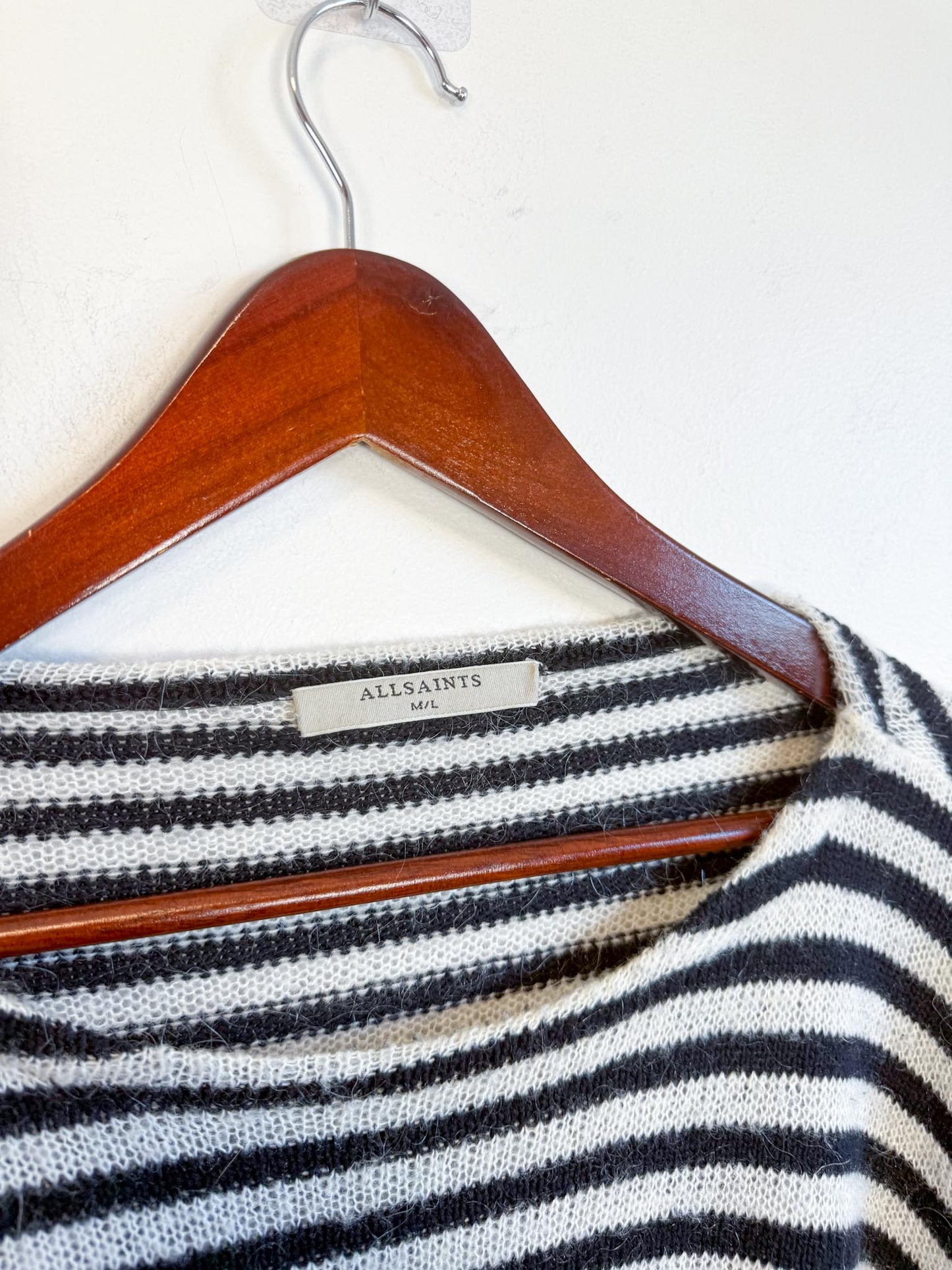 ALLSAINTS "Striped Oversized Casso Sweater in White/Black Stripe" (Size XL)